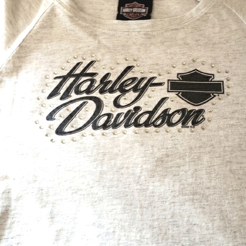 Harley Davidson Shirt Authentic  100% Cotton Elbow L - XL Heather Cream New - Picture 5 of 10